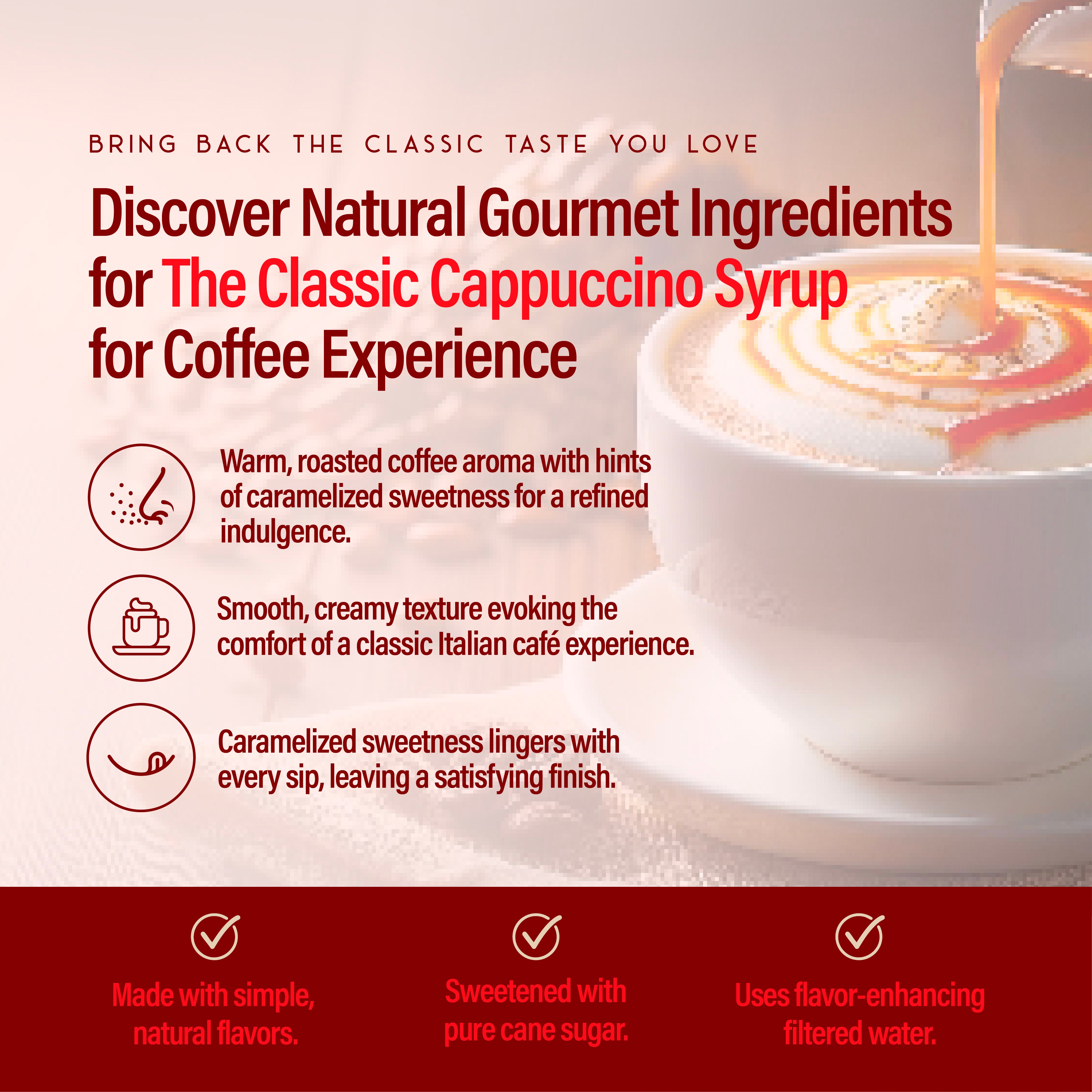 RIO Cappuccino Syrup, Barista-Grade Cappuccino Coffee Syrup for Lattes & Macchiatos, Flavoring for Hot & Iced Drinks, Non-GMO, 700ml RIO Cappuccino Syrup, Barista-Grade Cappuccino Coffee Syrup for Lattes & Macchiatos, Flavoring for Hot & Iced Drinks, Non-GMO, 700ml