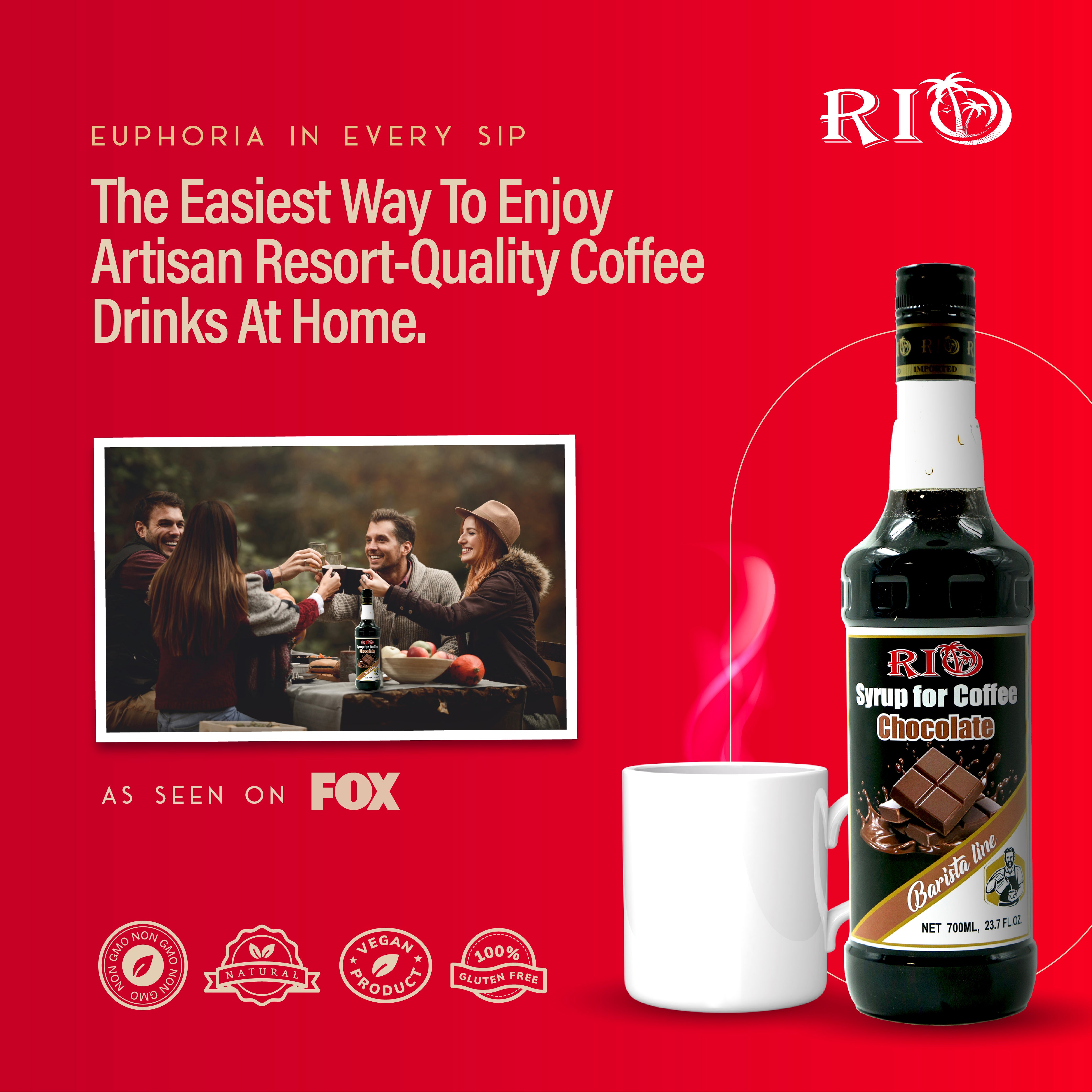 RIO Chocolate Coffee Syrup, Barista-Grade Chocolate Syrup For Coffee, Perfect For Lattes & Macchiatos, Flavoring for Hot & Iced Drinks, Non-GMO, 700ml RIO Chocolate Coffee Syrup, Barista-Grade Chocolate Syrup For Coffee, Perfect For Lattes & Macchiatos, Flavoring for Hot & Iced Drinks, Non-GMO, 700ml