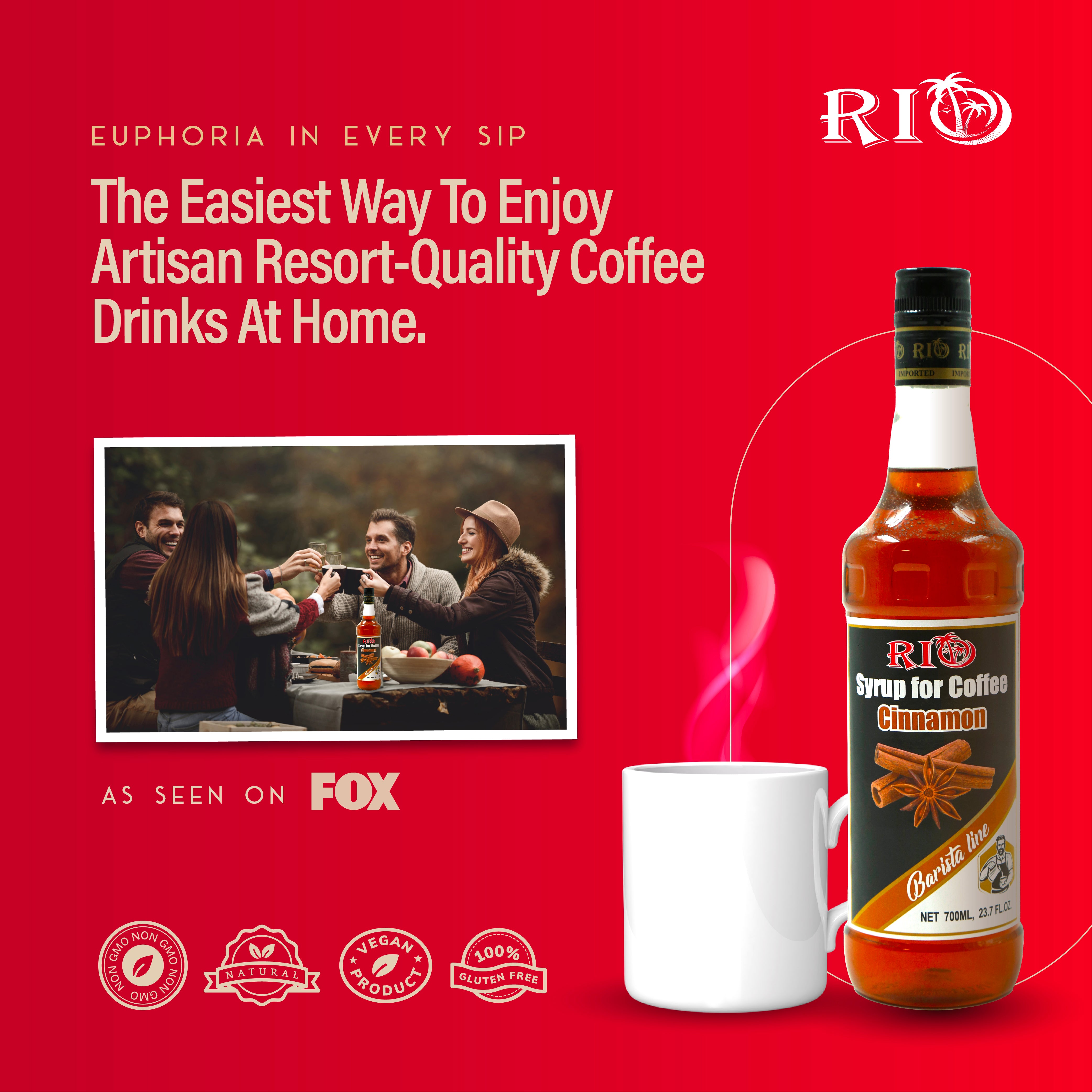 RIO Cinnamon Syrup For Coffee, Barista-Grade Cinnamon Coffee Syrup for Lattes & Macchiatos, Flavoring for Hot & Iced Drinks, Non-GMO, 700ml RIO Cinnamon Syrup For Coffee, Barista-Grade Cinnamon Coffee Syrup for Lattes & Macchiatos, Flavoring for Hot & Iced Drinks, Non-GMO, 700ml