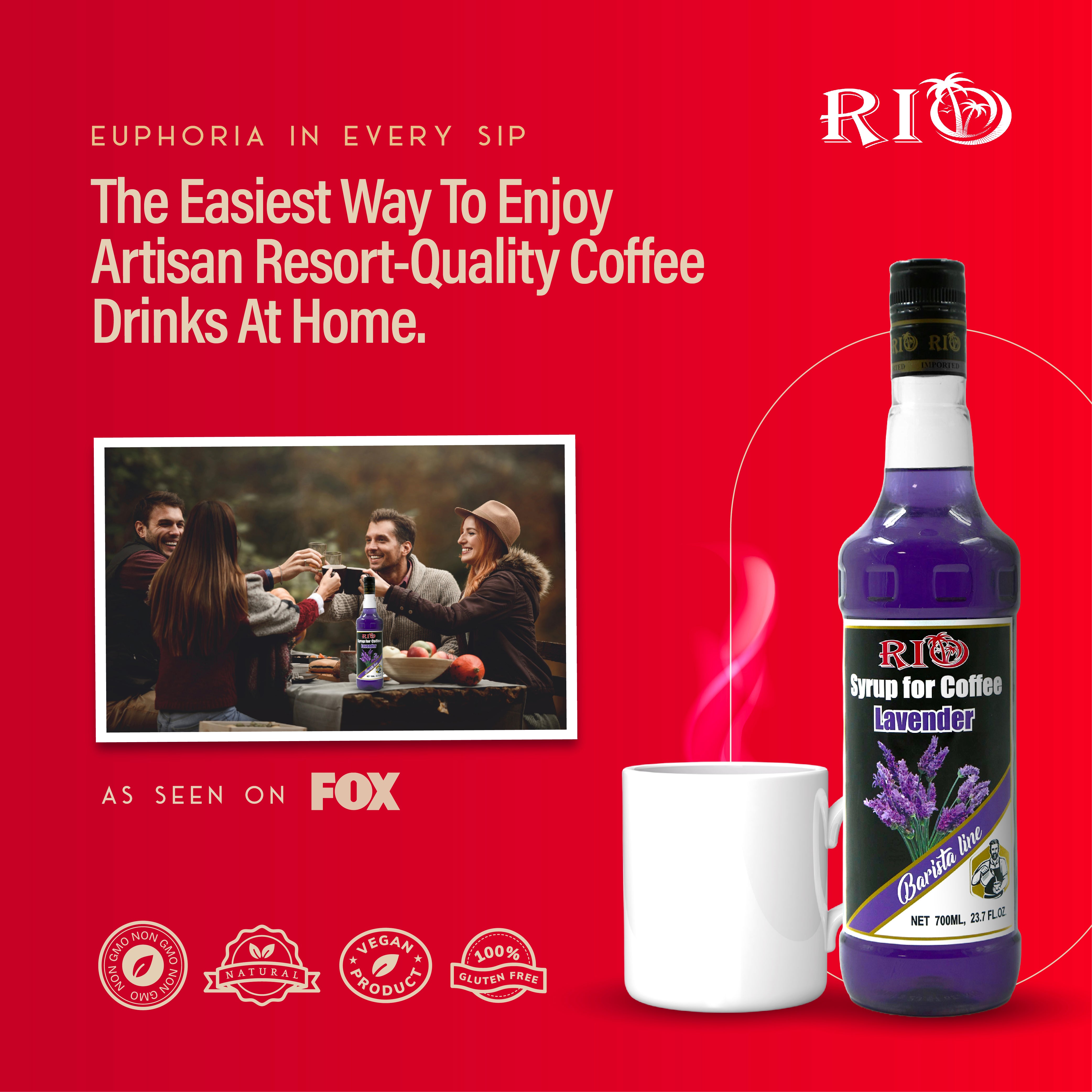 RIO Lavender Syrup For Coffee, Barista-Grade Lavender Coffee Syrup for Lattes & Macchiatos, Flavoring for Hot & Iced Drinks, Non-GMO, 700ml RIO Lavender Syrup For Coffee, Barista-Grade Lavender Coffee Syrup for Lattes & Macchiatos, Flavoring for Hot & Iced Drinks, Non-GMO, 700ml