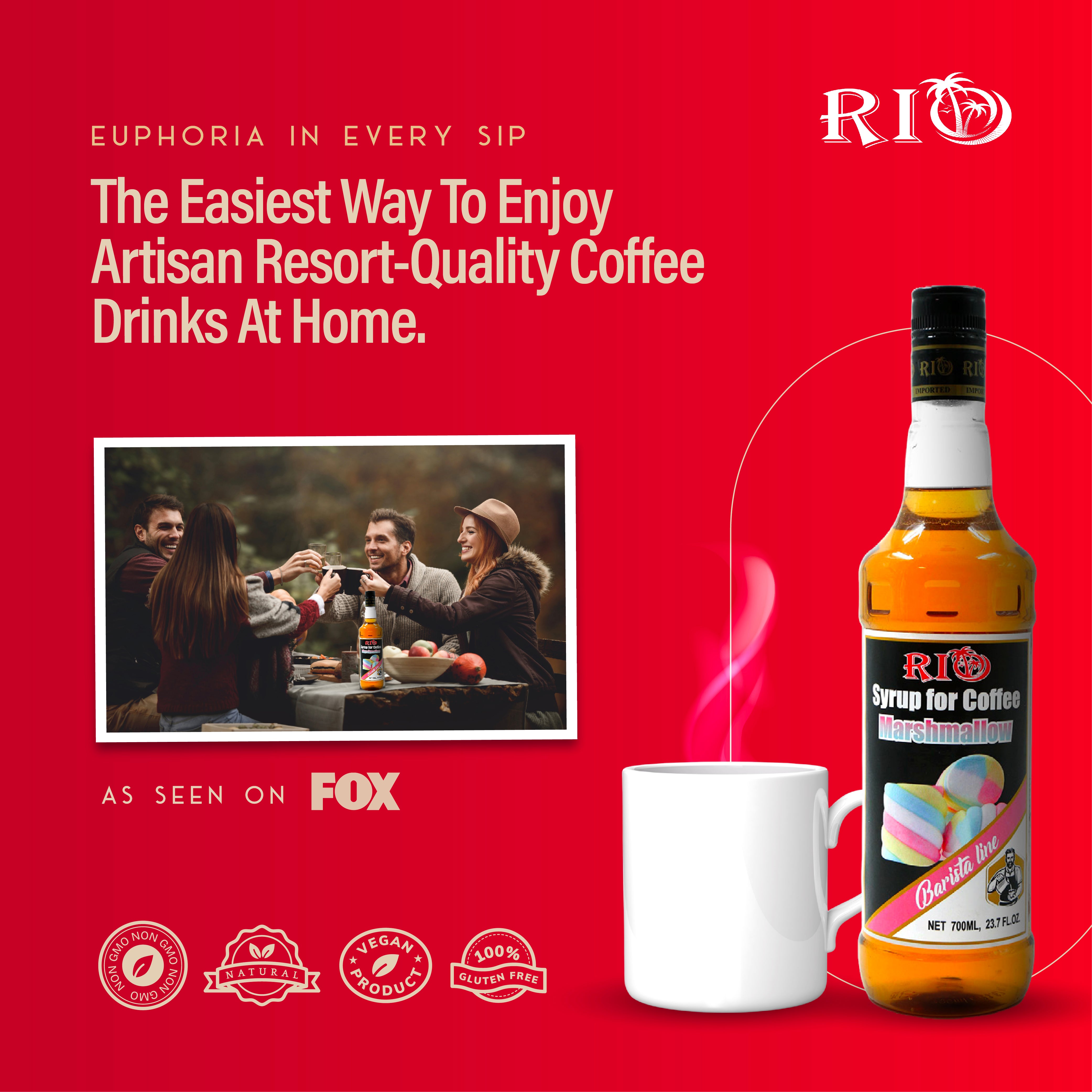 RIO Marshmallow Syrup For Coffee, Barista-Grade Marshmallow Coffee Syrup for Lattes & Macchiatos, Flavoring for Hot & Iced Drinks, Non-GMO, 700ml RIO Marshmallow Syrup For Coffee, Barista-Grade Marshmallow Coffee Syrup for Lattes & Macchiatos, Flavoring for Hot & Iced Drinks, Non-GMO, 700ml