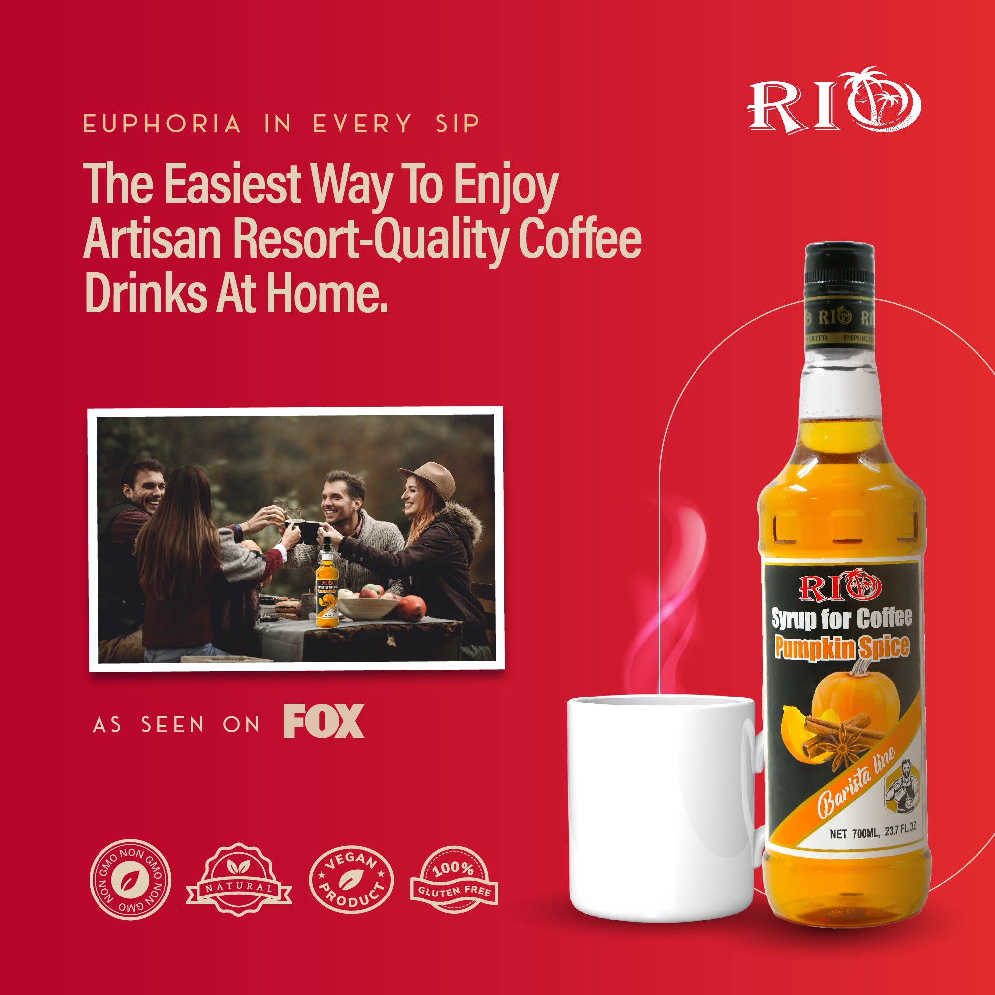 RIO Pumpkin Spice Syrup For Coffee, Barista-Grade Pumpkin Spice Coffee Syrup for Lattes & Macchiatos, Flavoring for Hot & Iced Drinks, Non-GMO, 700ml RIO Pumpkin Spice Syrup For Coffee, Barista-Grade Pumpkin Spice Coffee Syrup for Lattes & Macchiatos, Flavoring for Hot & Iced Drinks, Non-GMO, 700ml