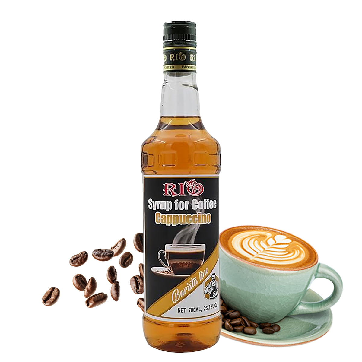 RIO Cappuccino Syrup, Barista-Grade Cappuccino Coffee Syrup for Lattes & Macchiatos, Flavoring for Hot & Iced Drinks, Non-GMO, 700ml