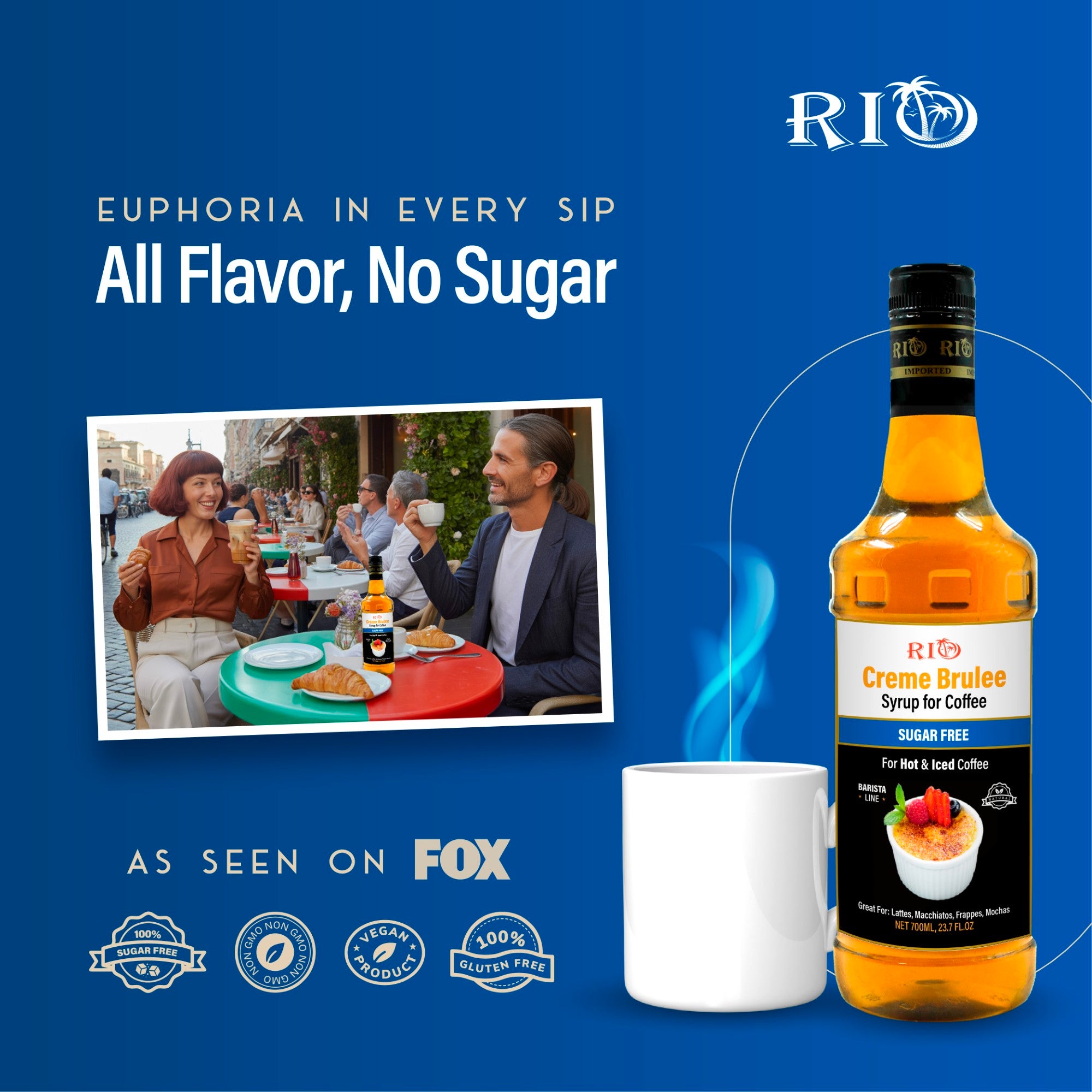 RIO Sugar Free Creme Brulee Syrup for Coffee – Zero Sugar, Barista-Grade Coffee Syrup for Lattes & Macchiatos,  Flavoring for Hot & Iced Drinks, 700ml
